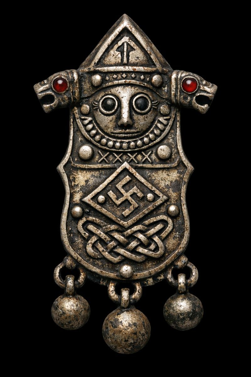 Bronze Zoomorphic Brooch with Triple Pendants