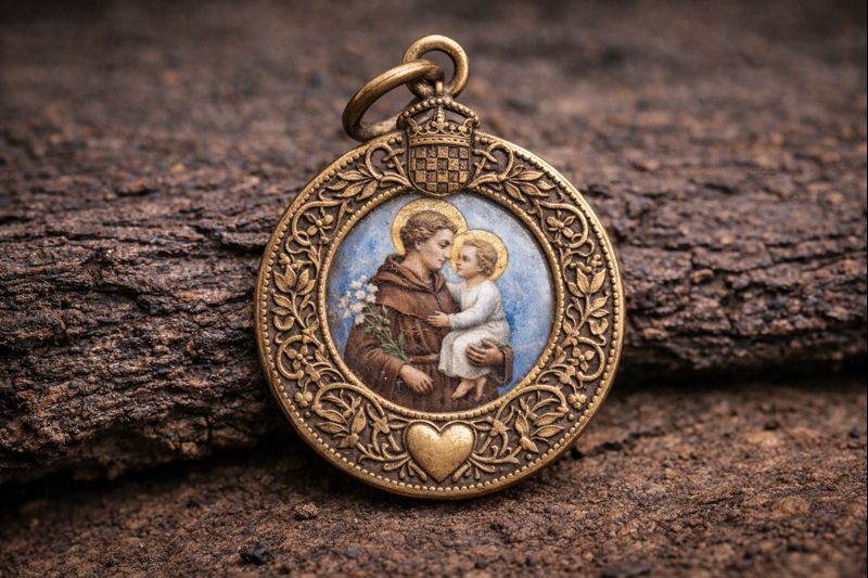 Antique Gold-Colored Pendant with Religious Motif